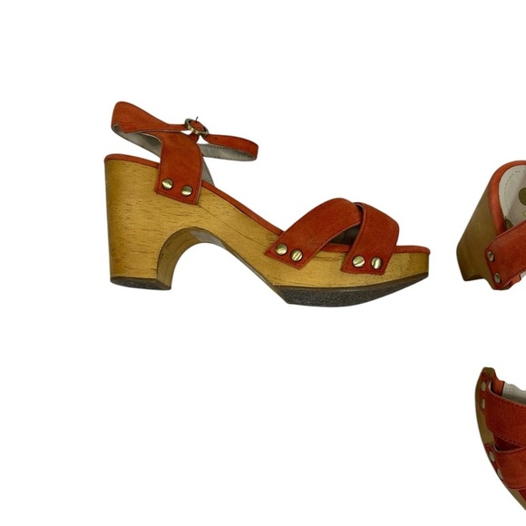 Boden Womens Size 6 (37) Suede Wood Chunky Heel Sandals Orange Y2K 90's  Summer - Picture 3 of 12